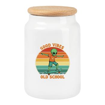 Retro Alien Skater - Cookie Jar with Wooden Lid - white - Front