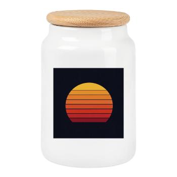 Design rétro coucher de soleil - Boîte à biscuits avec couvercle en bois - blanc - Devant