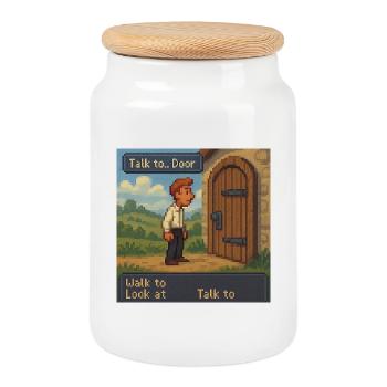 Talk to Door - Pixel Art Gaming - Cookie Jar with Wooden Lid - white - Front