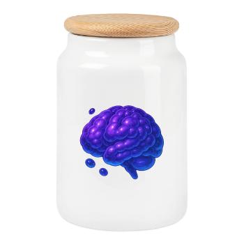 3D Brain Molecular Blue Purple - Cookie Jar with Wooden Lid - white - Front