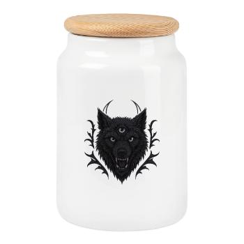 Loup mystique à trois yeux - Boîte à biscuits avec couvercle en bois - blanc - Devant
