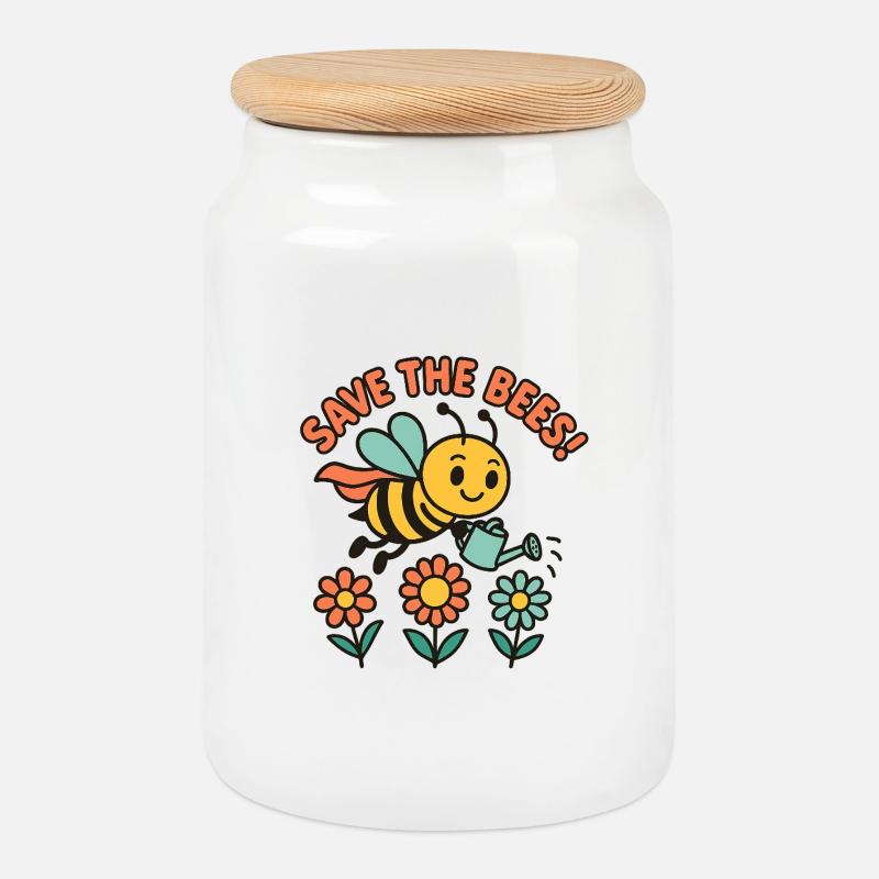 Super-héros Bee : Sauvez les abeilles ! - Boîte à biscuits avec couvercle en bois - blanc