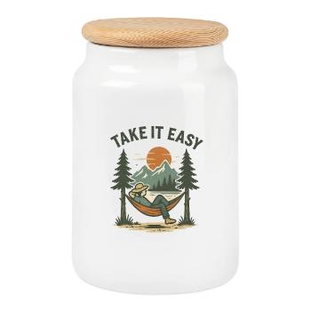 Take It Easy - Keksdose mit Holzdeckel - Weiß - Vorne