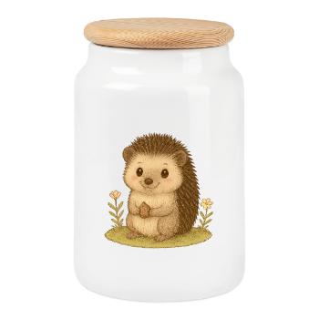 Nordic Forest - Porcupine - Cookie Jar with Wooden Lid - white - Front