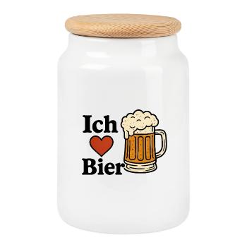 J’adore la bière - Boîte à biscuits avec couvercle en bois - blanc - Devant