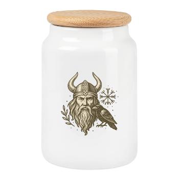 Viking barbu avec corbeau style runique - Boîte à biscuits avec couvercle en bois - blanc - Devant