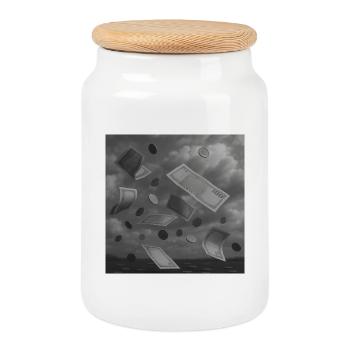 Conception de billets de banque et de pièces de monnaie tombant - Boîte à biscuits avec couvercle en bois - blanc - Devant