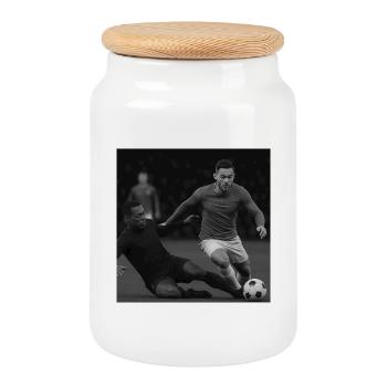 Dynamic Soccer Action Illustration - Cookie Jar with Wooden Lid - white - Front