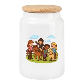 Poney club fillettes et poneys mignons - Boîte à biscuits avec couvercle en bois - blanc - Devant