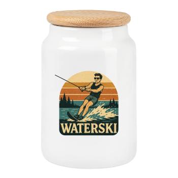 Water Ski Adventure Illustration - Cookie Jar with Wooden Lid - white - Front