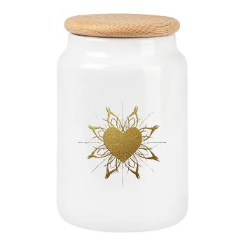 Golden Heart Ornament - Cookie Jar with Wooden Lid - white - Front
