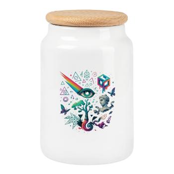 Floraison des pensées - Boîte à biscuits avec couvercle en bois - blanc - Devant