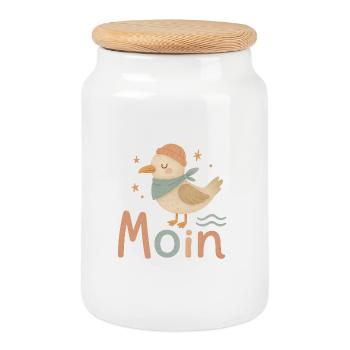 Moin Möwe – Nordsee Küstenkind Design - Keksdose mit Holzdeckel - Weiß - Vorne