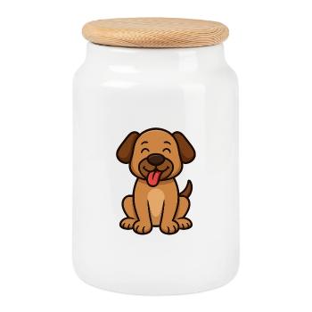 Chien mignon - Conception de style dessin animé - Boîte à biscuits avec couvercle en bois - blanc - Devant