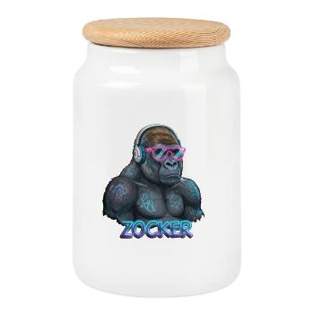 Gambler Gorilla - Cookie Jar with Wooden Lid - white - Front
