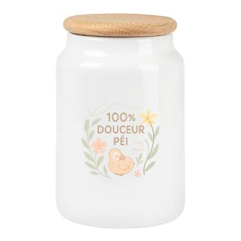 " 100% douceur péï " bébé et accessoires - Boîte à biscuits avec couvercle en bois - blanc - Devant