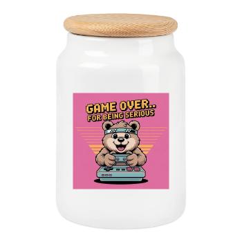 Teddybär Gierczak Lustiges Retro-Thema - Keksdose mit Holzdeckel - Weiß - Vorne