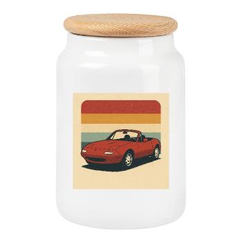 Retro Sportscar Illustration mit Vintagefarben - Keksdose mit Holzdeckel - Weiß - Vorne