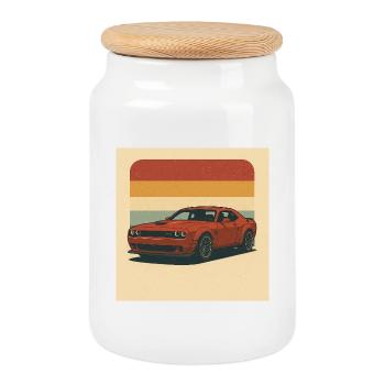 Roter Muscle Car Retro Design - Keksdose mit Holzdeckel - Weiß - Vorne