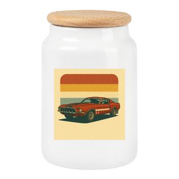 Retro Shelby with Vintage Flag - Cookie Jar with Wooden Lid - white - Front