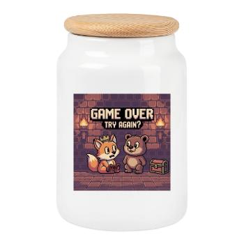 Pixel Art Game Over Scene for Pets - Cookie Jar with Wooden Lid - white - Front