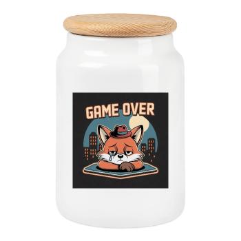 Clone avec Game Over et mascotte grise - Boîte à biscuits avec couvercle en bois - blanc - Devant