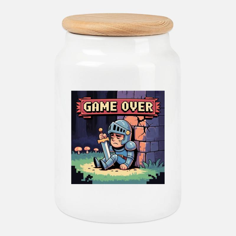 Eine Pixelfigur, die von der Kunst verbrannt wurde - Keksdose mit Holzdeckel - Weiß