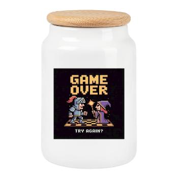 Game Over Pixel Duel Design - Cookie Jar with Wooden Lid - white - Front