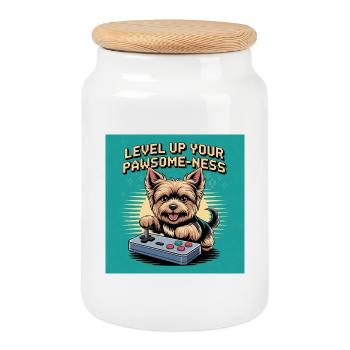 Chien de jeu mignon avec motif rétro - Boîte à biscuits avec couvercle en bois - blanc - Devant