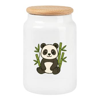 Panda in the bamboo forest - Cookie Jar with Wooden Lid - white - Front