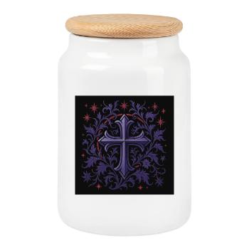 Lavendel Gothic Kreuz Blumendesign - Keksdose mit Holzdeckel - Weiß - Vorne