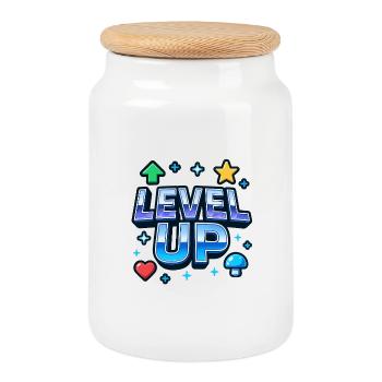 Motivations de jeu Level Up - Boîte à biscuits avec couvercle en bois - blanc - Devant