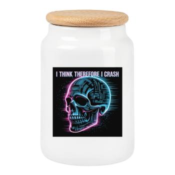 Crâne néon cyberpunk - Boîte à biscuits avec couvercle en bois - blanc - Devant