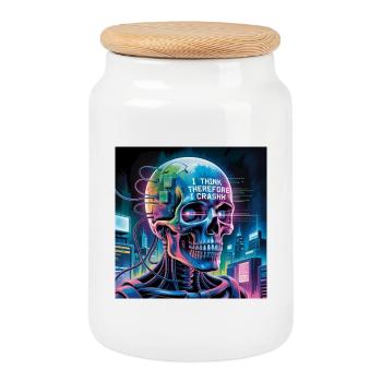 Crâne cyberpunk avec citations sur la technologie - Boîte à biscuits avec couvercle en bois - blanc - Devant