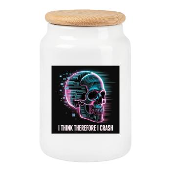 Cyberpunk Totenschädel mit digitalem Glitch - Keksdose mit Holzdeckel - Weiß - Vorne