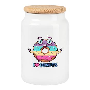 Crazy Donut - Cookie Jar with Wooden Lid - white - Front