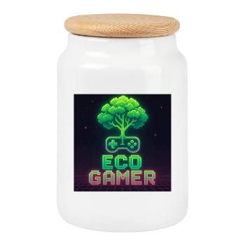EcoGracz Gaming Conception Pixel Art - Boîte à biscuits avec couvercle en bois - blanc - Devant