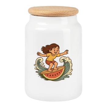 Surfergirl Wassermelone - Keksdose mit Holzdeckel - Weiß - Vorne