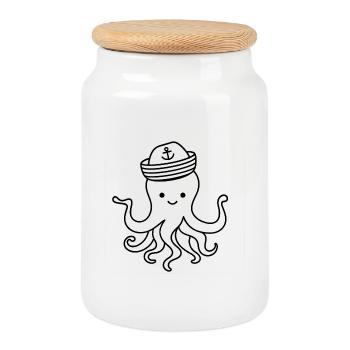 Niedlicher Oktopus mit Ankerhut - Keksdose mit Holzdeckel - Weiß - Vorne