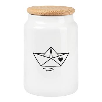 Herz Papierboot Illustration - Keksdose mit Holzdeckel - Weiß - Vorne