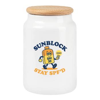 Sunblock Squad – Restez SPF’d Design - Boîte à biscuits avec couvercle en bois - blanc - Devant