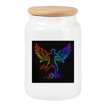 Neon Flügel Fußballspieler Design - Keksdose mit Holzdeckel - Weiß - Vorne