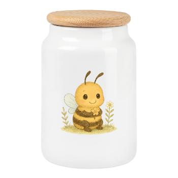 Abeille mignonne avec motif floral - Boîte à biscuits avec couvercle en bois - blanc - Devant