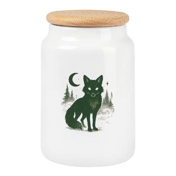 Mystical forest fox at moonlit night - Cookie Jar with Wooden Lid - white - Front