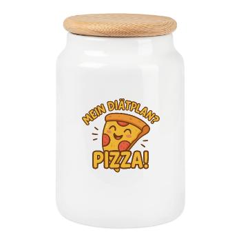 Lustiges Pizzamotiv mit Frage - Keksdose mit Holzdeckel - Weiß - Vorne