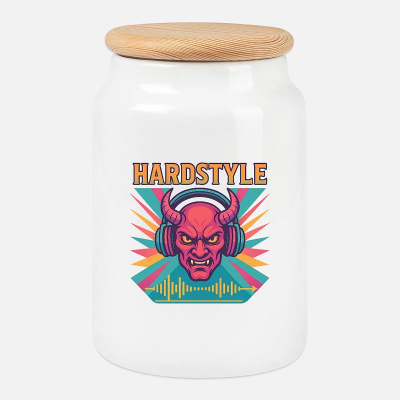 Hardstyle Dämon Design - Keksdose mit Holzdeckel - Weiß