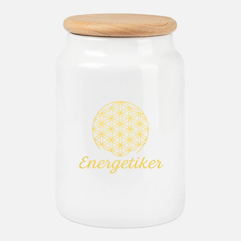 Blume des Lebens - Energetik - Keksdose mit Holzdeckel - Weiß