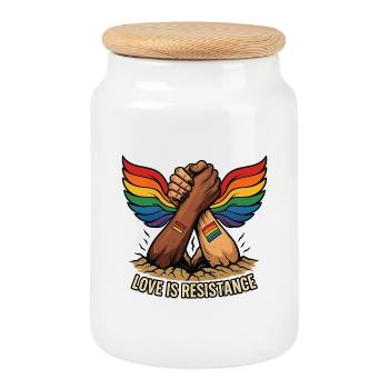 Unité dans la fierté poignée de main avec ailes arc-en-ciel - Boîte à biscuits avec couvercle en bois - blanc - Devant