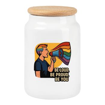 LGBTQ Rainbow Megaphone Illustration - Cookie Jar with Wooden Lid - white - Front