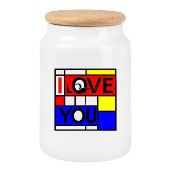 Abstract Love and You Geometric Design - Cookie Jar with Wooden Lid - white - Front